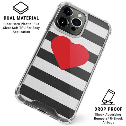 Black And White Striped Heart iPhone 16 Pro Clear Case